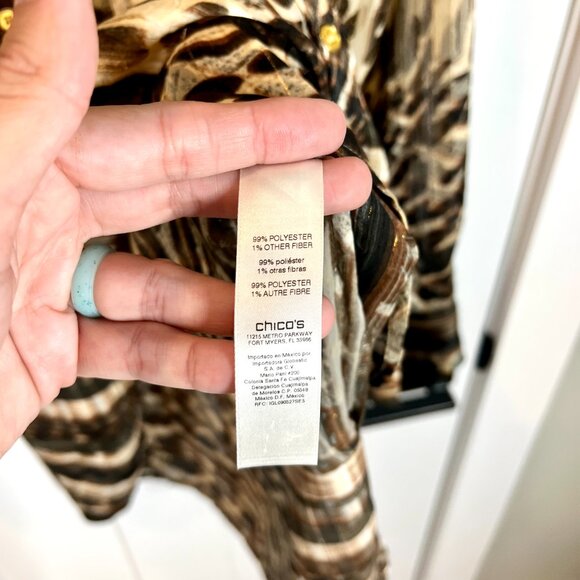 Chico's Long-Lined Brown Aviana Striped Leopard Print Sheer Blouse Tunic Size L - Picture 4 of 5
